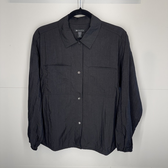 NWOT Athleta Lunar Shine Button Down Shirt in Black - Picture 1 of 11